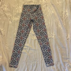 DYI leggings- white with blue/ orange design - Small